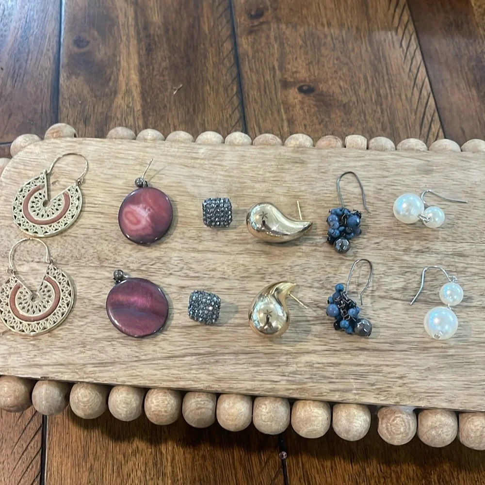 6 pair bundle of fashion earrings drop hanging stud hoops